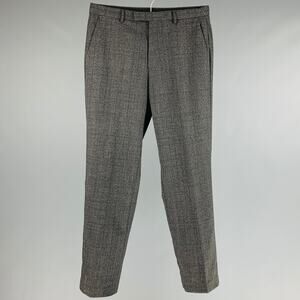 CALVIN KLEIN Size 32 Black Glenplaid Wool Blend Flat Front Dress Pants